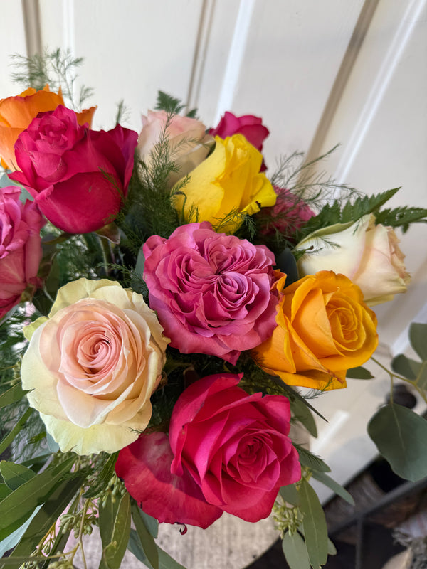 low and lush candy colored dozen roses - Petal Pusher